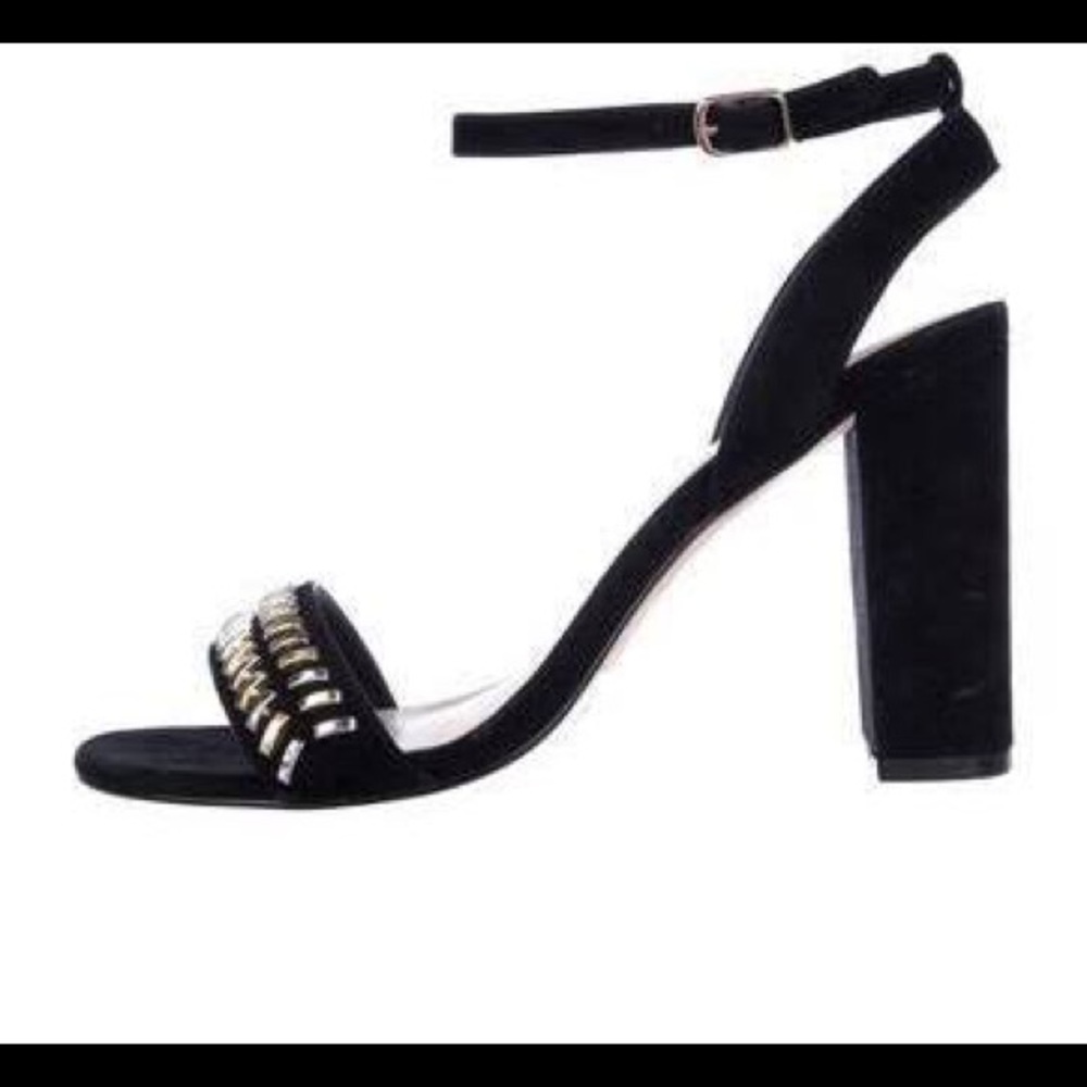 SANDRO GINA BLK LEATHER ANKLE STRAP HEELS SZ 8 - Picture 3 of 6